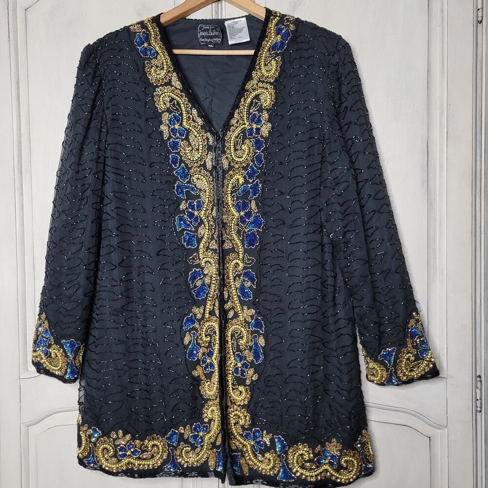 VTG Jean for Joseph LeBon Silk Sequin Bead Embellished Formal Dress Jacket✨️XL